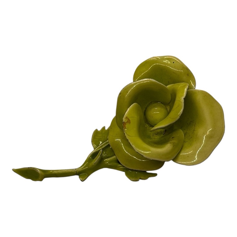 Vintage Green Rose Brooch Flower Pin